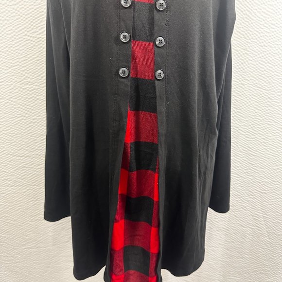 Bebonnie Buffalo Check Long Slv Cowl Neck Warm Splicing Tunic Top with Buttons - Picture 8 of 14